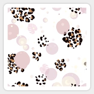 Leopard print baby and tropical leaves Sticker